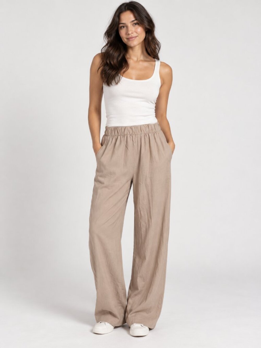 Beige Wide Leg Pants